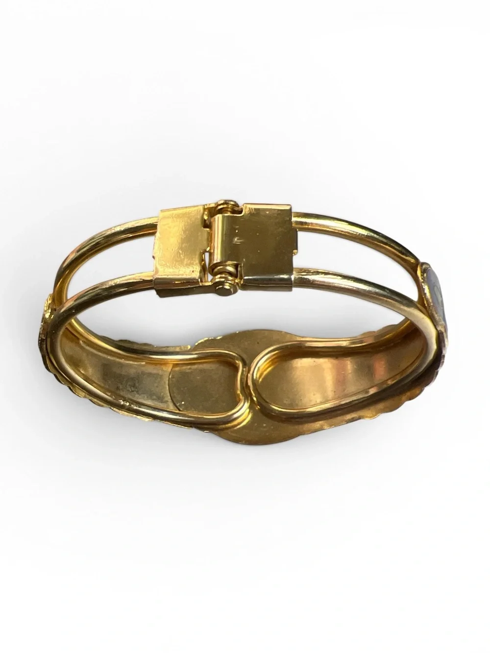 Vintage Cloisonne Butterfly Floral Gold Tone Hinged‎ Bracelet Enamel Bangle